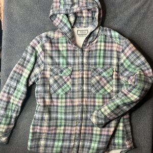 Boston Traders Gray Pink knubby flannel Sherpa lined  Jacket with Hood cozy